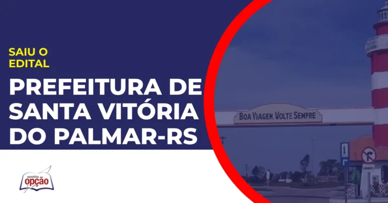 Imagem com fundo azul divulgando o Concurso Prefeitura de Santa Vitória do Palmar RS
