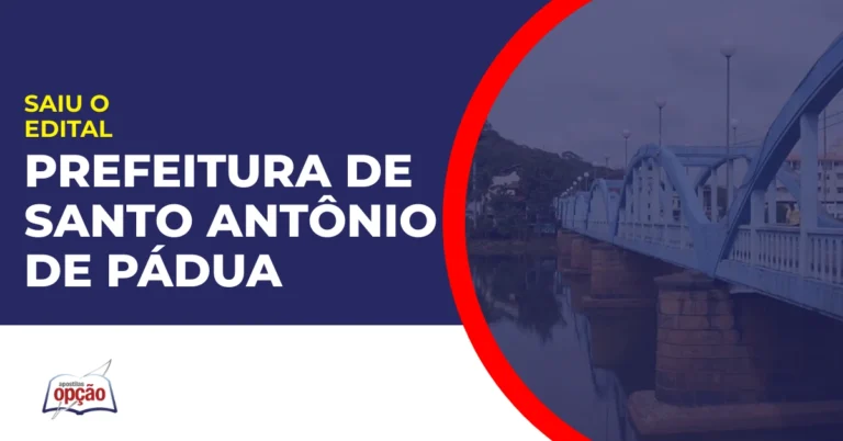 Imagem com fundo azul divulgando o Concurso Prefeitura de Santo Antônio de Pádua