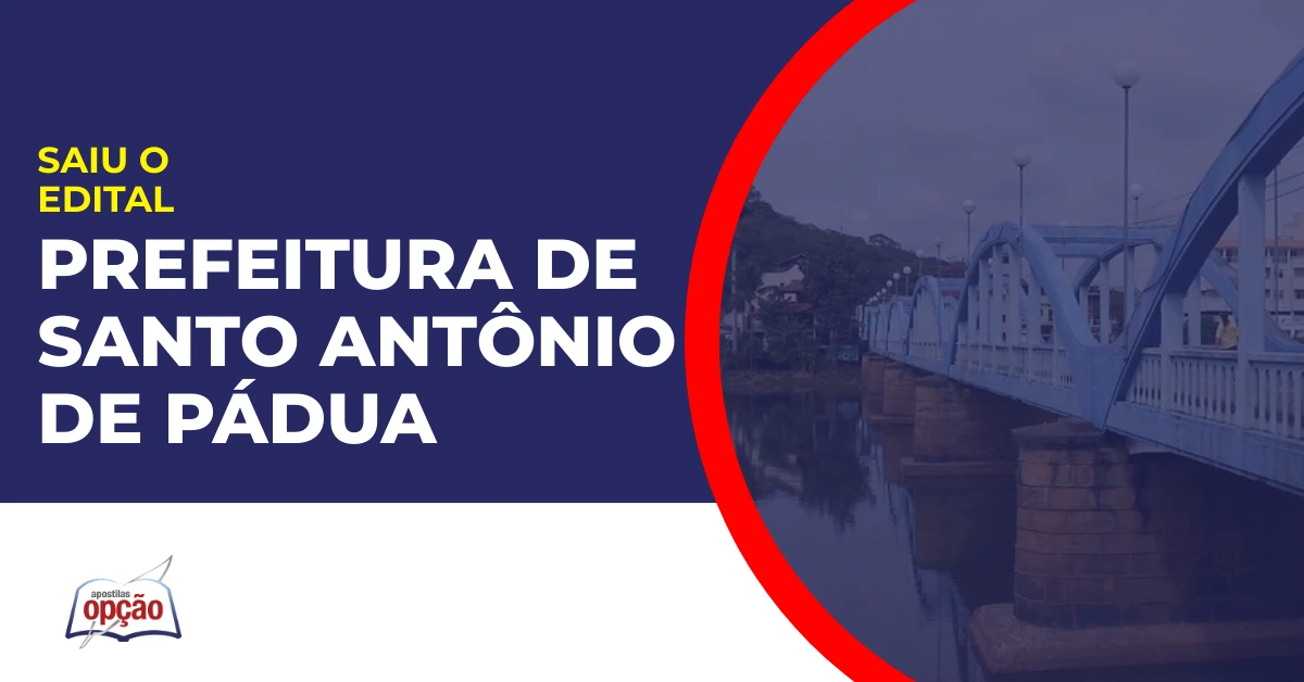 Imagem com fundo azul divulgando o Concurso Prefeitura de Santo Antônio de Pádua