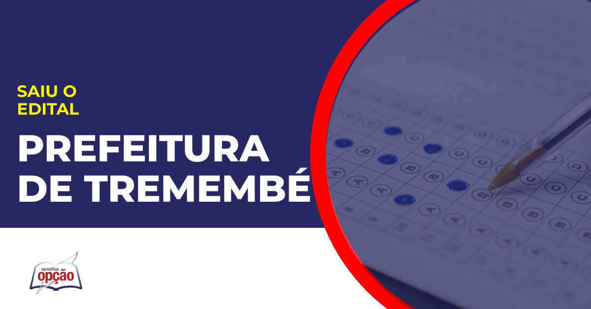 Imagem com fundo azul divulgando o Concurso Prefeitura de Tremembé