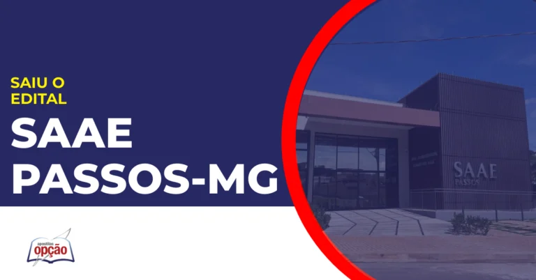 Imagem com fundo azul divulgando o Concurso SAAE Passos MG