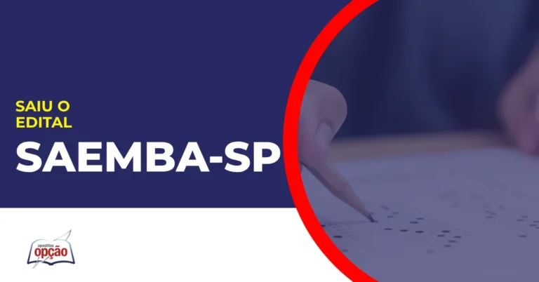 Imagem com fundo azul divulgando o Concurso SAEMBA Bariri SP