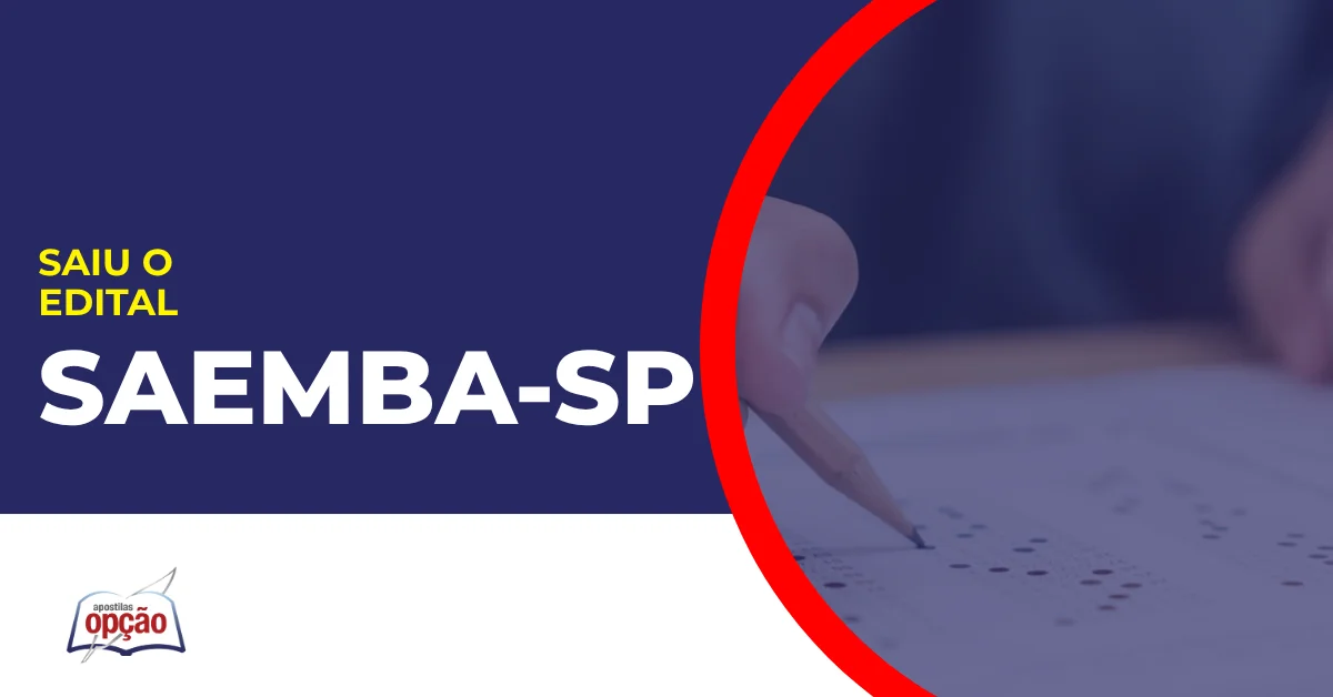 Imagem com fundo azul divulgando o Concurso SAEMBA Bariri SP