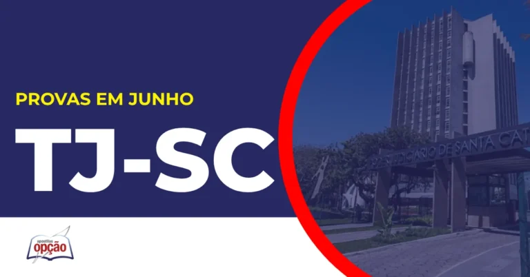 Imagem com fundo azul divulgando o Concurso TJ SC