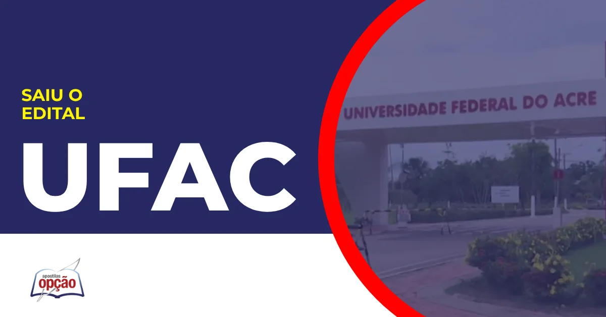Imagem com fundo azul divulgando o Concurso UFAC 2026