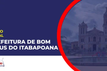 imagem com fundo azul divulgando o concurso Prefeitura de Bom Jesus do Itabapoana
