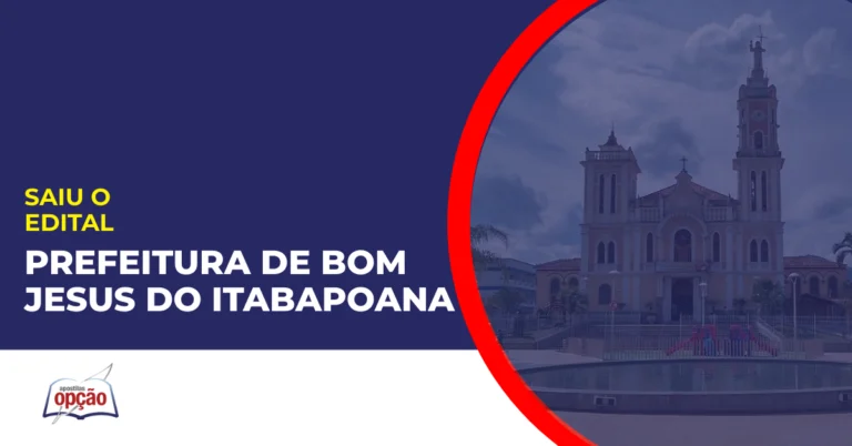 imagem com fundo azul divulgando o concurso Prefeitura de Bom Jesus do Itabapoana