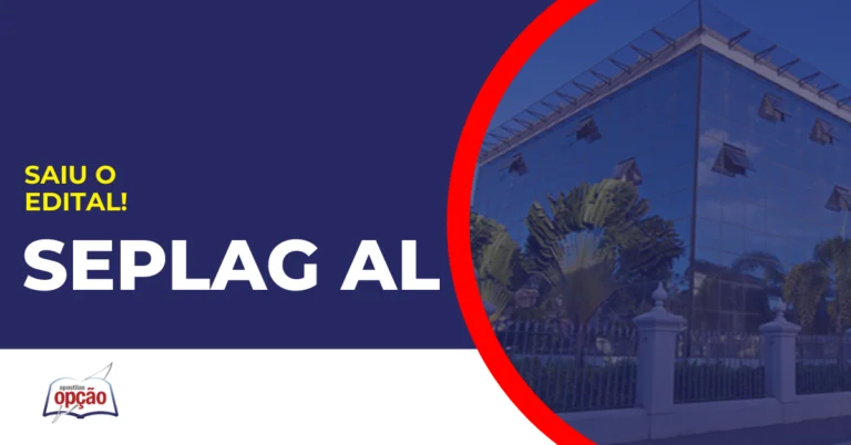 Imagem com fundo azul divulgando o concurso Seplag AL