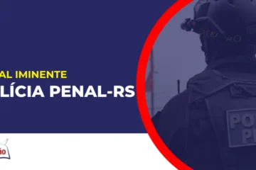 Imagem com fundo azul divulgando o Concurso Polícia Penal RS