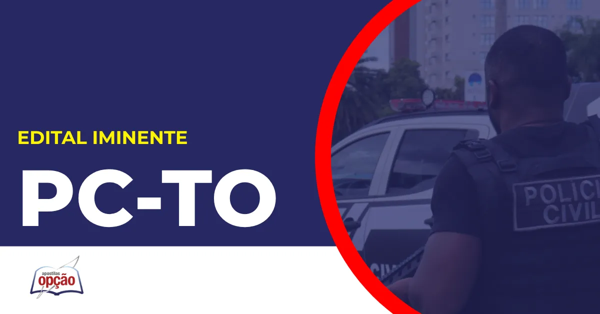 Imagem com fundo azul divulgando o Concurso PC TO