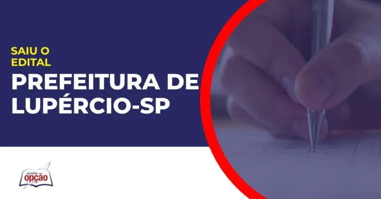 Imagem com fundo azul divulgando o Concurso Prefeitura de Lupércio SP