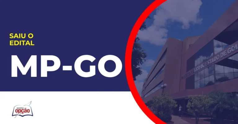 Imagem com fundo azul divulgando o Concurso MP GO 2026