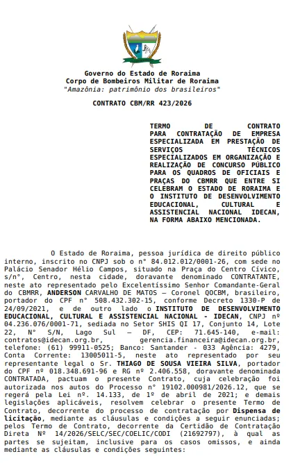 Contrato do Concurso Bombeiros RR