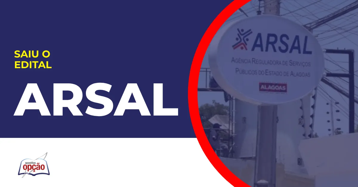 Imagem com fundo azul divulgando o Concurso Arsal
