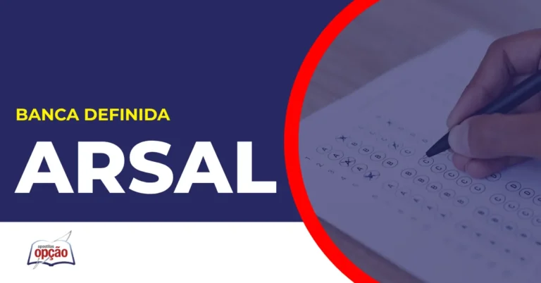 Imagem com fundo azul divulgando o Concurso Arsal