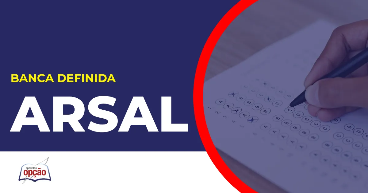 Imagem com fundo azul divulgando o Concurso Arsal