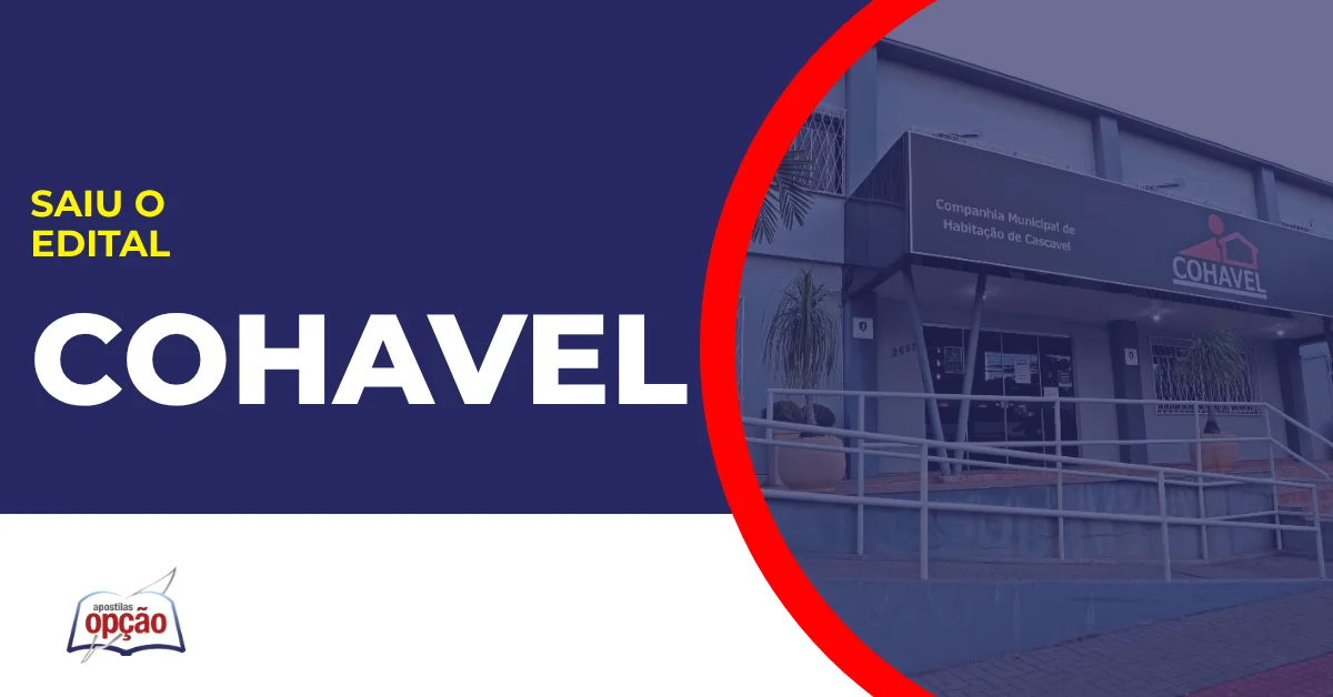 Imagem com fundo azul divulgando o Concurso COHAVEL PR