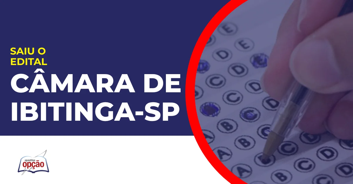 Imagem com fundo azul divulgando o Concurso Câmara de Ibitinga SP