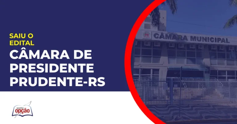 Imagem com fundo azul divulgando o Concurso Câmara de Presidente Prudente