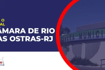 Imagem com fundo azul divulgando o Concurso Câmara de Rio das Ostras RJ