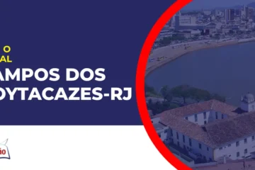 Imagem com fundo azul divulgando o Concurso Campos dos Goytacazes RJ