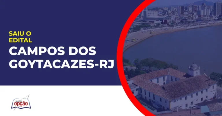 Imagem com fundo azul divulgando o Concurso Campos dos Goytacazes RJ