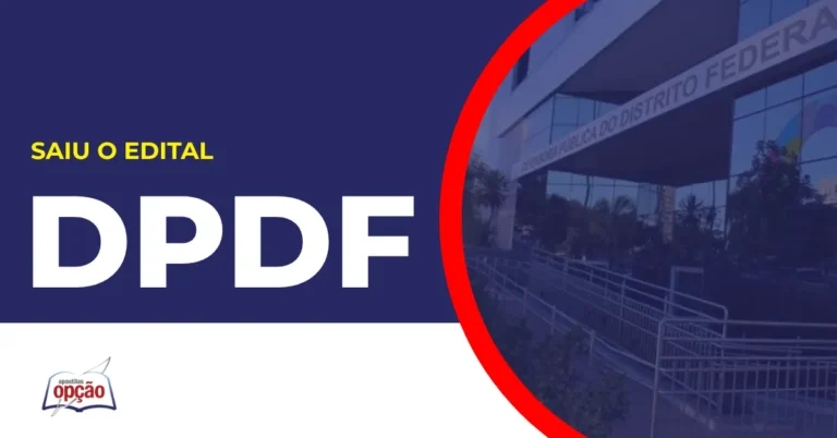 Imagem com fundo azul divulgando o Concurso DPDF