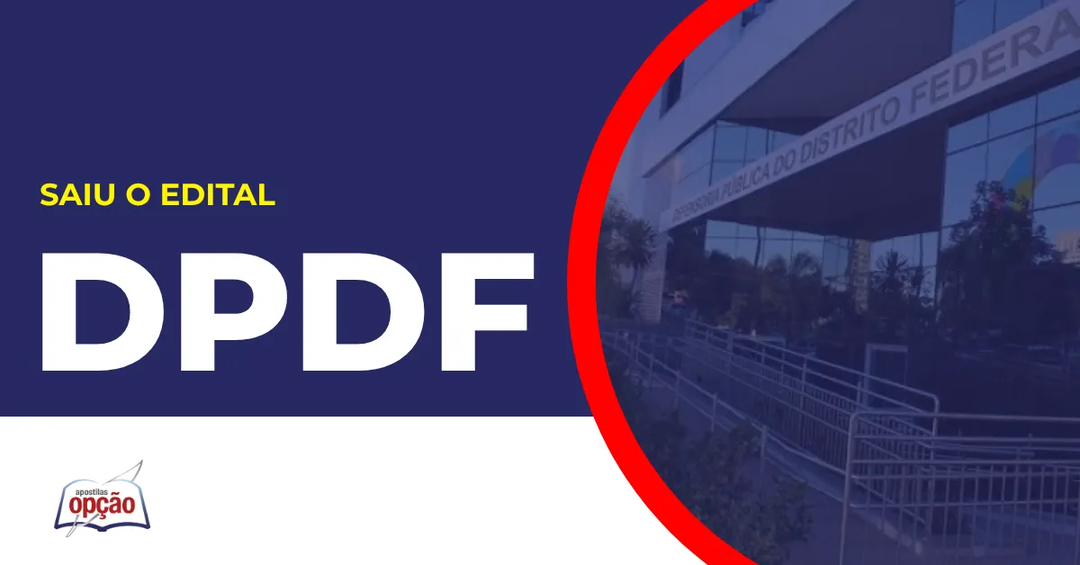 Imagem com fundo azul divulgando o Concurso DPDF