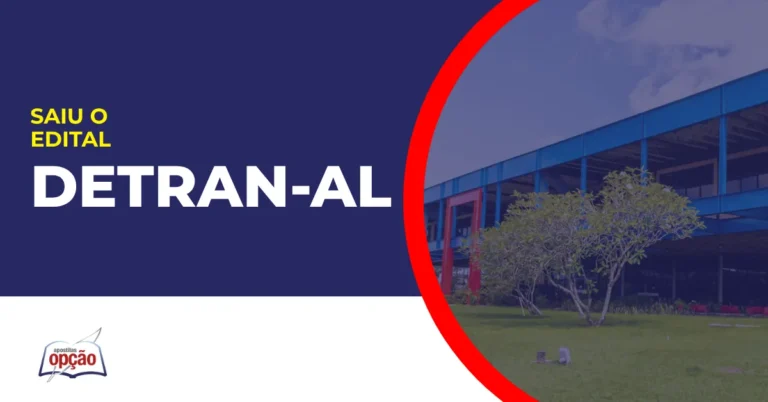 Imagem com fundo azul divulgando o Concurso Detran AL