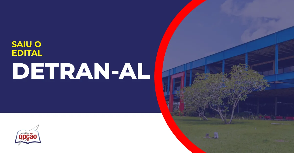 Imagem com fundo azul divulgando o Concurso Detran AL