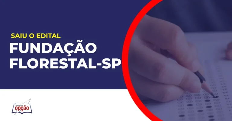 Imagem com fundo azul divulgando o Concurso Fundação Florestal SP
