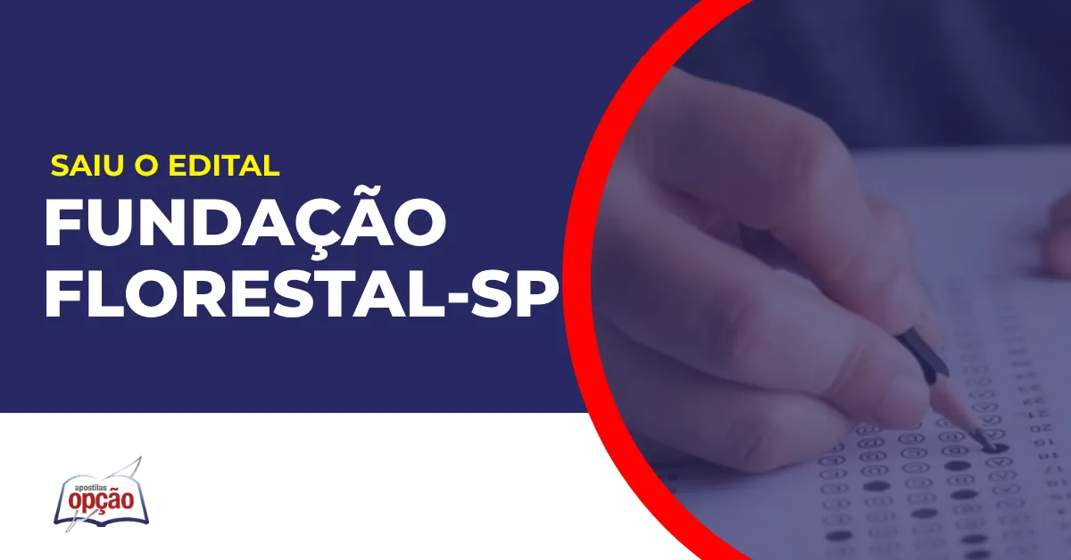 Imagem com fundo azul divulgando o Concurso Fundação Florestal SP