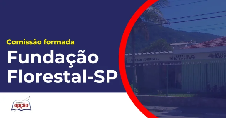 Imagem com fundo azul divulgando o Concurso Fundação Florestal SP