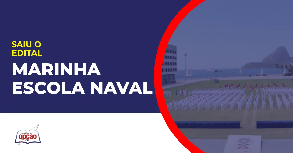 Imagem com fundo azul divulgando o Concurso Marinha Escola Naval