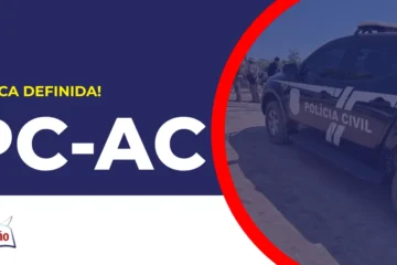 Imagem com fundo azul divulgando o Concurso PC AC