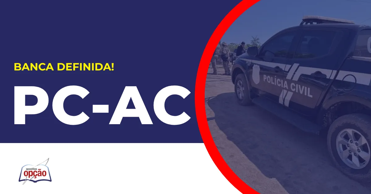 Imagem com fundo azul divulgando o Concurso PC AC