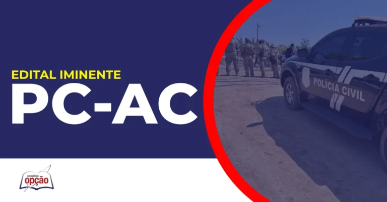 Imagem com fundo azul divulgando o Concurso PC AC