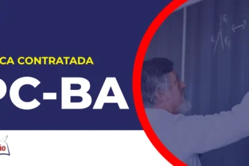 Imagem com fundo azul divulgando o Concurso PC BA