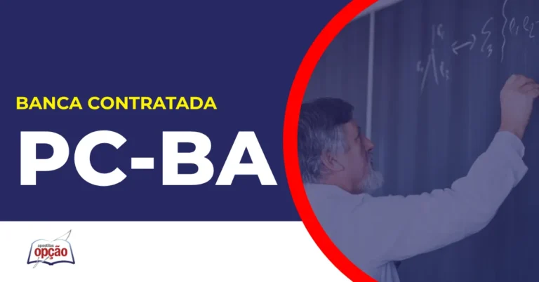 Imagem com fundo azul divulgando o Concurso PC BA
