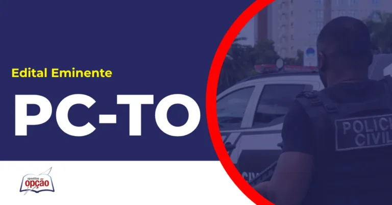 Imagem com fundo azul divulgando o Concurso PC TO