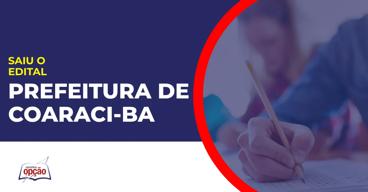 Imagem com fundo azul divulgando o Concurso Prefeitura de Coaraci BA