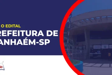 Imagem com fundo azul divulgando o Concurso Prefeitura de Itanhaém