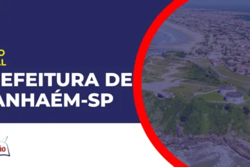 Imagem com fundo azul divulgando o Concurso Prefeitura de Itanhaém