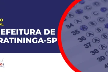 Imagem com fundo azul divulgando o Concurso Prefeitura de Piratininga SP