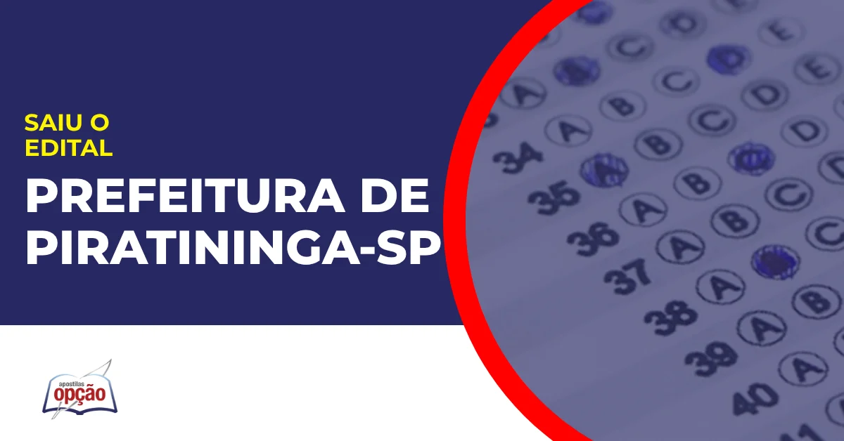 Imagem com fundo azul divulgando o Concurso Prefeitura de Piratininga SP