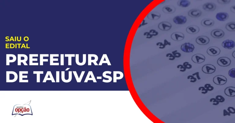 Imagem com fundo azul divulgando o Concurso Prefeitura de Taiúva SP