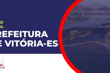 Imagem com fundo azul divulgando o Concurso Prefeitura de Vitória