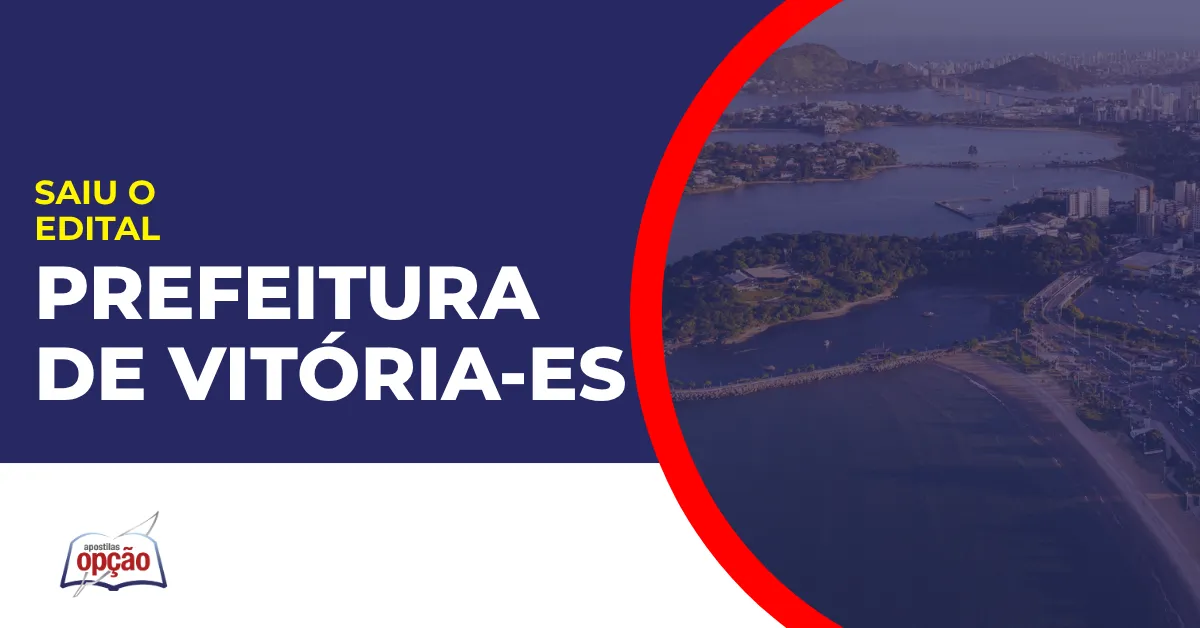 Imagem com fundo azul divulgando o Concurso Prefeitura de Vitória