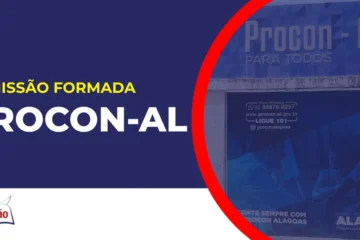 Imagem com fundo azul divulgando o Concurso Procon AL