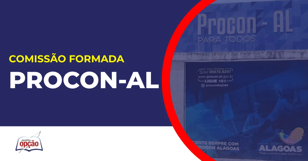 Imagem com fundo azul divulgando o Concurso Procon AL